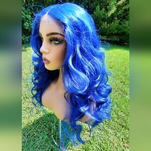 Electric blue Lace front Wig spiral
